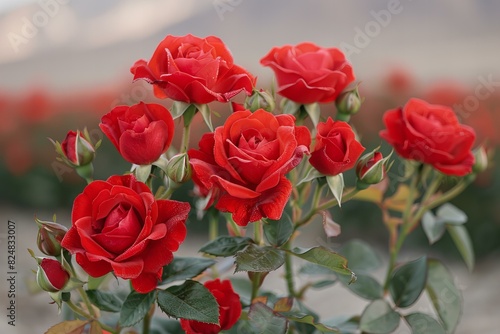 Featuring a blooming red roses in desert  high quality  high resolution
