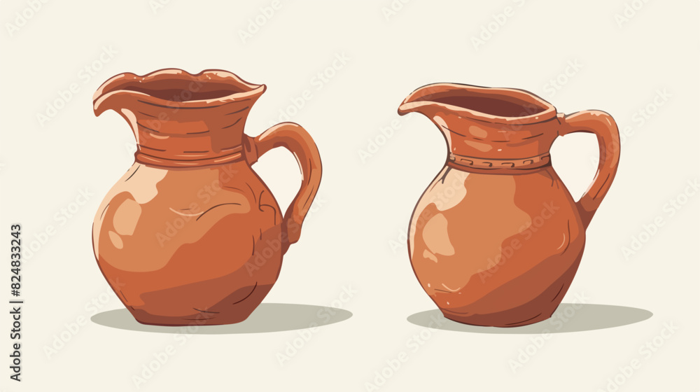 Classic clay pitcher. Old ceramic cartoon jug Cartoon