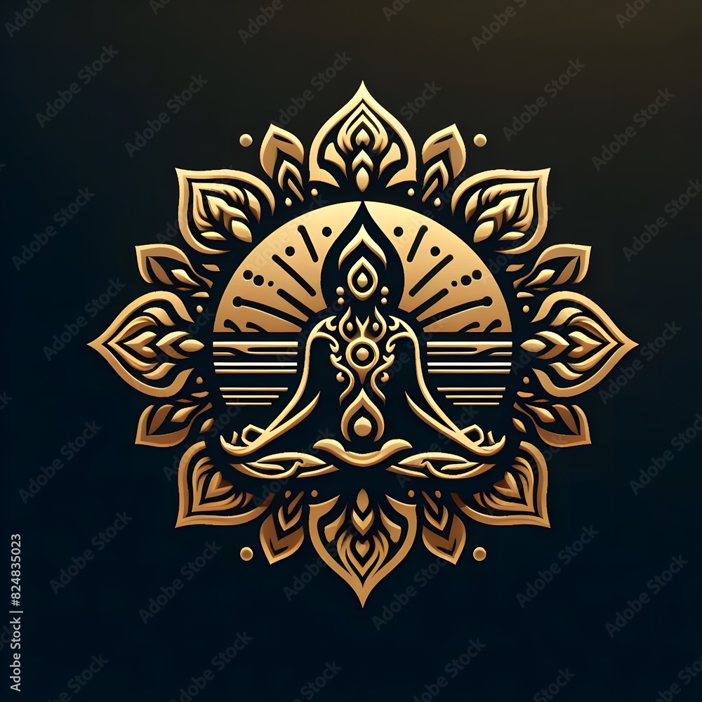 Obraz premium AI Generate of Luxury Yoga Meditation Logo Concept Stock Vector with Dark Black Background