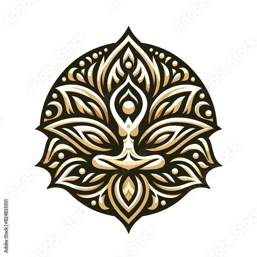 AI Generate of Luxury Yoga Meditation Logo Concept Stock Vector with White Golden Background