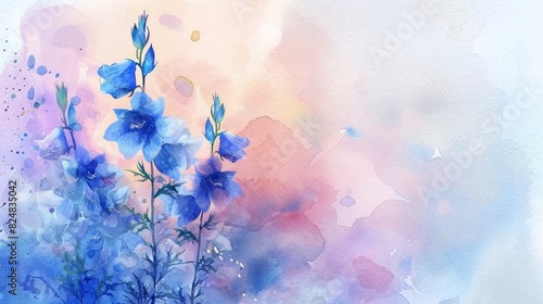 Fototapeta Naklejka Na Ścianę i Meble -  Blue delicate flowers on white background. Watercolor painting.