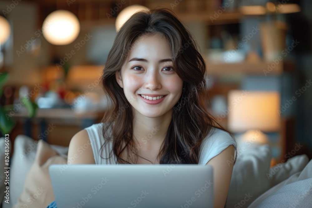 Young Asian women are using laptops Young Asian women are using laptops