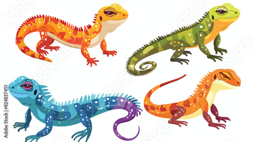 Colorful lizards. Cartoon crawling australian reptile
