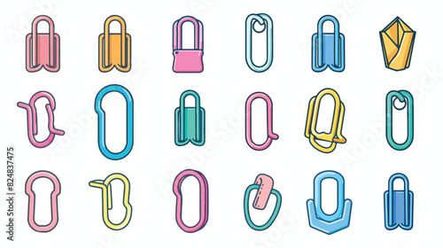 Colorful Paper clip icons set on white paper. Office