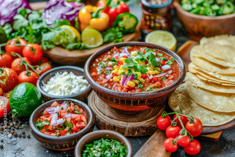 Colorful Homemade Mexican Salsa with Fresh Ingredients Colorful Homemade Mexican Salsa with Fresh Ingredients
