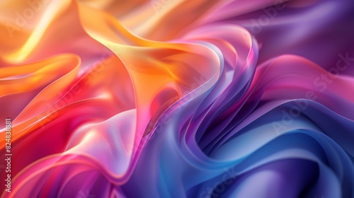 A close-up digital art depicting an intricate and dynamic arrangement of silk fabric with warm and cool tones