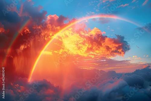 Illustration of  rainbow in the sky is seen, high quality, high resolution © Nam