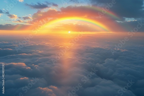 A rainbow seen above the clouds, high quality, high resolution photo