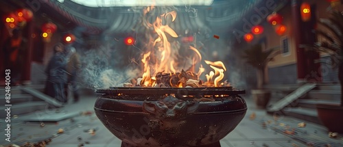 In a traditional ceremony, joss paper is burned to symbolize money and goods for the afterlife. This act of generosity strengthens bonds with ancestors during the Hungry Ghost Festival. photo