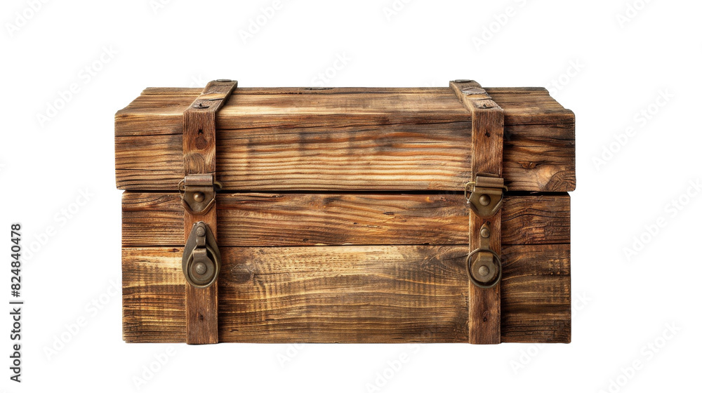 A wooden box with two handles placed on a clean white background A wooden box with two handles placed on a clean white background