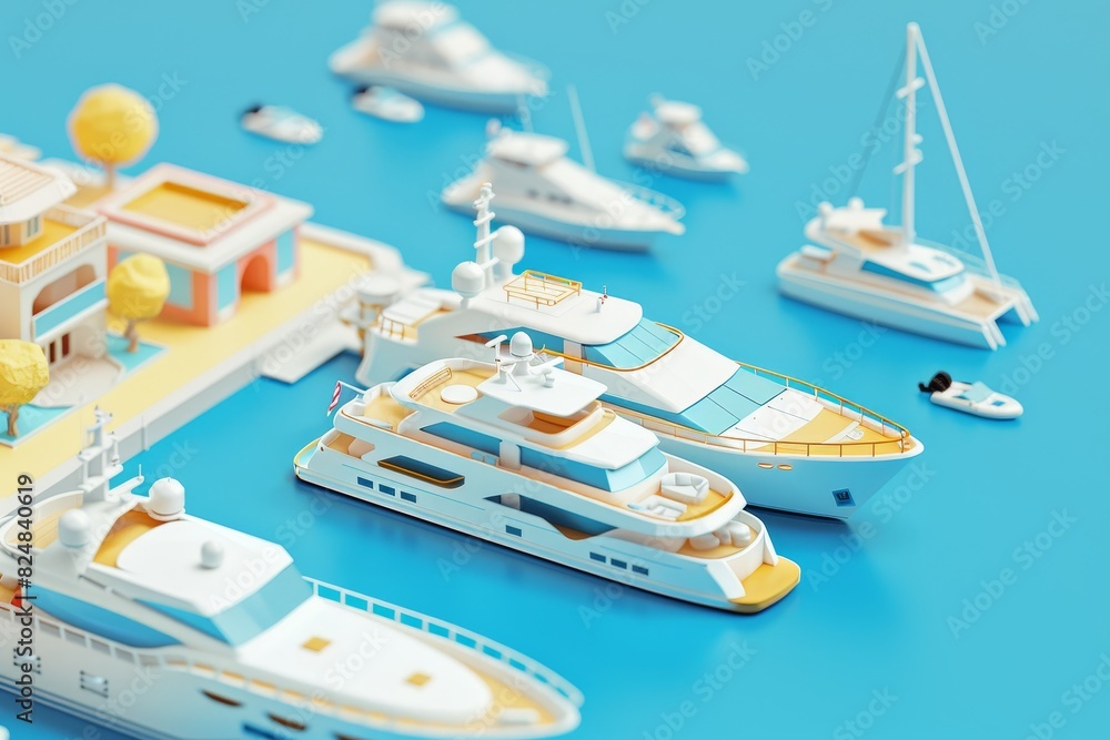 Fototapeta premium 3d illustration of yacht on the dock on blue background
