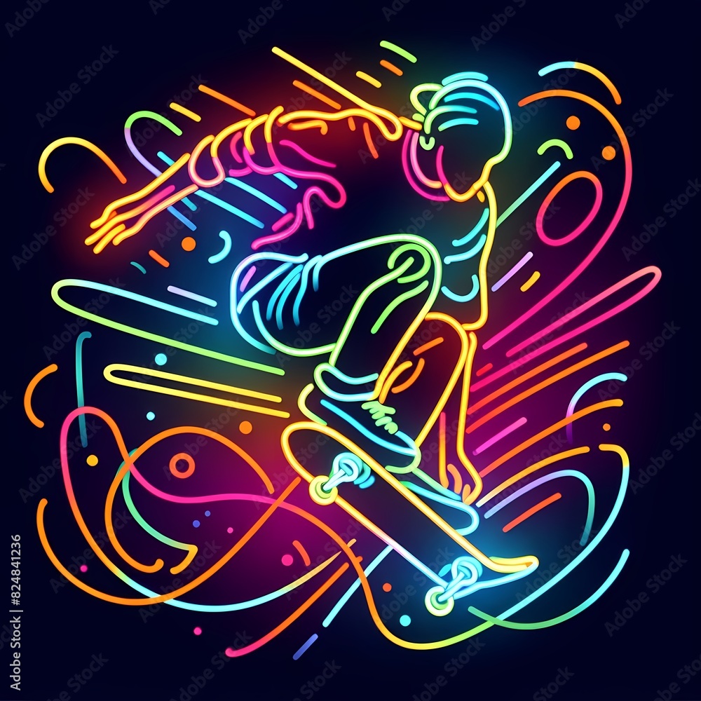 Neon Skateboarder Performing a Trick Neon Skateboarder Performing a Trick