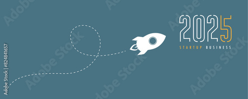 rocket launch flight to the next year 2025 vector illustration