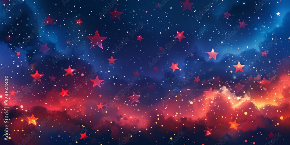 A night sky full of sparkling stars, creating a stunning celestial display, colors of the American flag, copy space