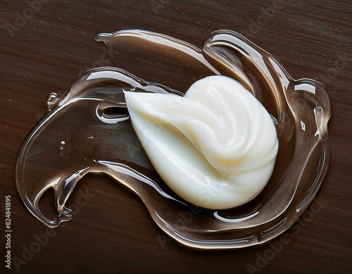 Sun lotion spilled, tanning cream puddle, white skincare product isolated on white, top view, clipping path