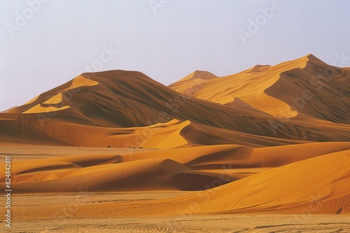 Photograph of sand dunes in the sahara desert  morocco. taken with a telephoto lens in natural lighting.
