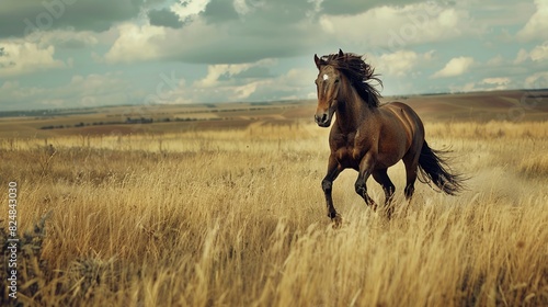 A wild horse running free across an open field  symbolizing unrestrained passion and freedom