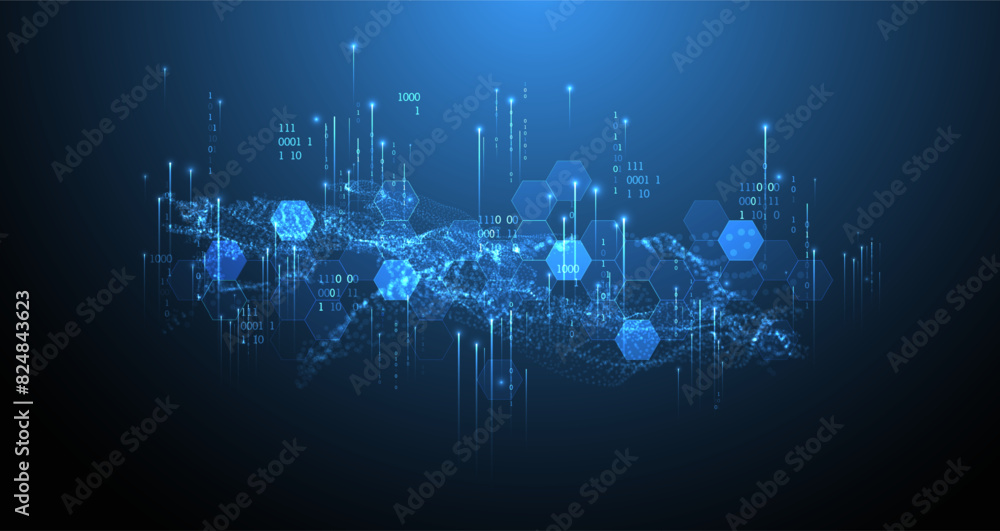 Naklejka premium Big Data. Abstract digital futuristic vector illustration on technology background. Data mining and management concept. Hand drawn art.