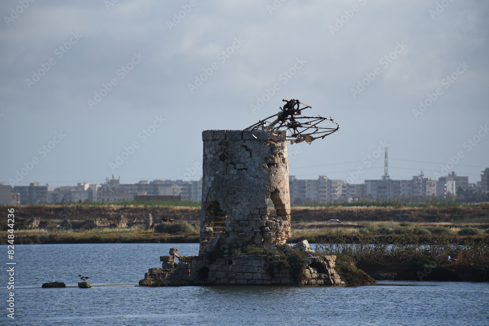 Saline di Marsala, Trapani, Sicilia. Produzione sale marino