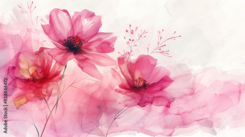 Fototapeta premium Pink watercolor flowers.