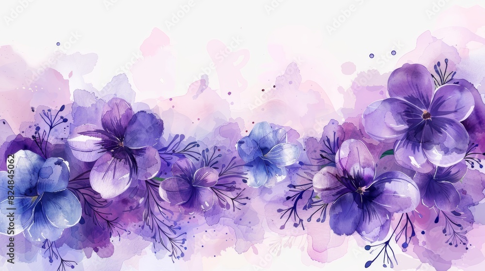 Purple watercolor floral background.