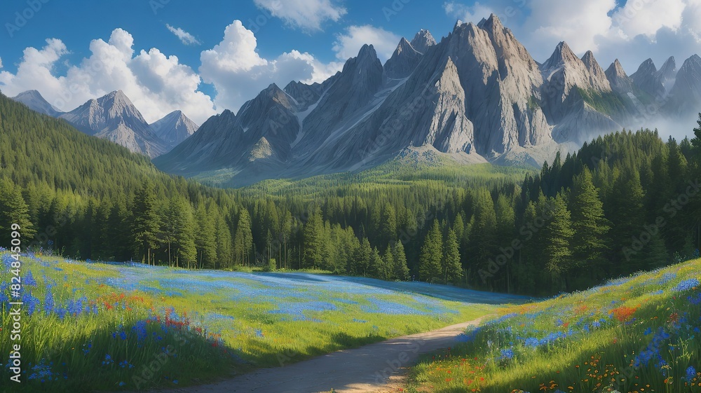 Fototapeta premium landscape with lake and mountains