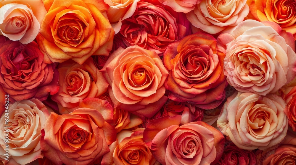 Red and orange roses background. Red and orange roses background.
