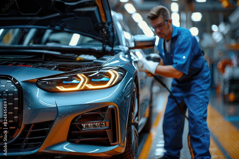 Workers repair and clean cars