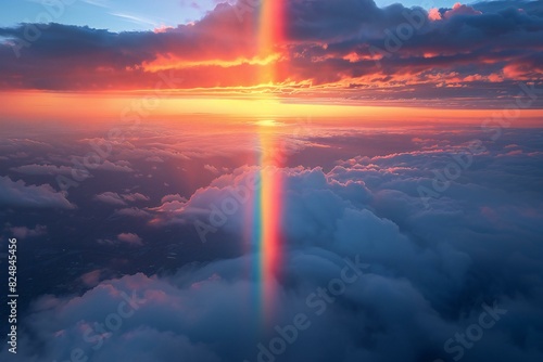 Illustration of  rainbow seen above the clouds, high quality, high resolution photo