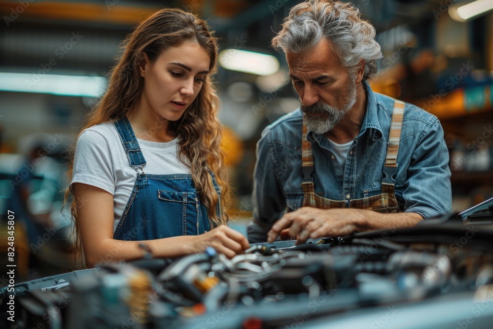 Workers repair and clean cars Workers repair and clean cars