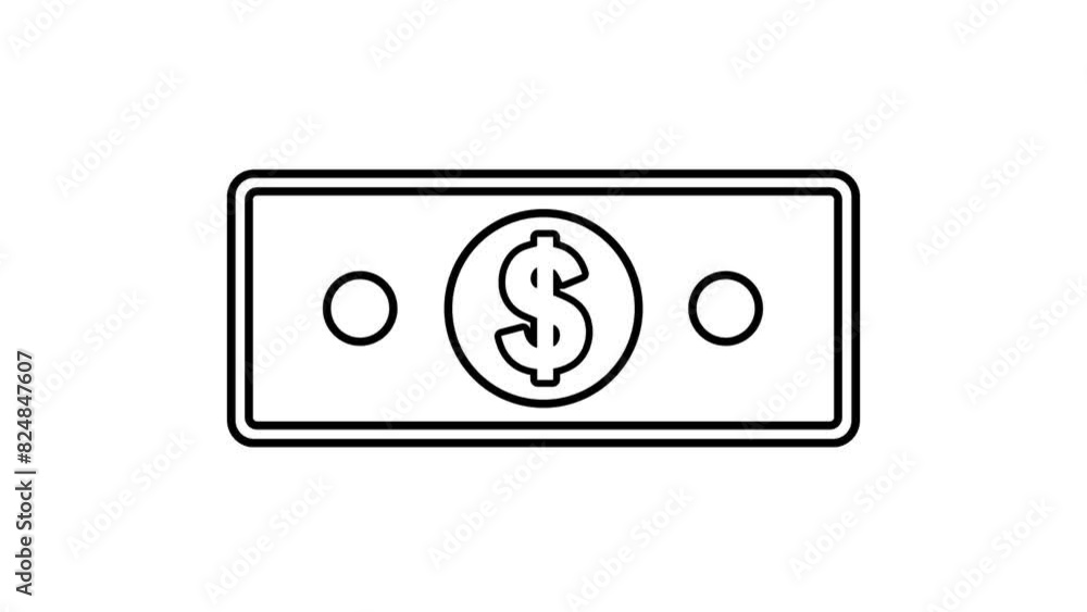 Animated stack of paper dollar bills icon. Count money in bank. Looped black white video isolated on white background Animated stack of paper dollar bills icon. Count money in bank. Looped black white video isolated on white background
