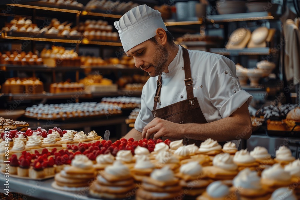 The man making bread in the bakery The man making bread in the bakery