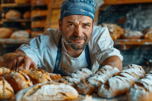 The man making bread in the bakery