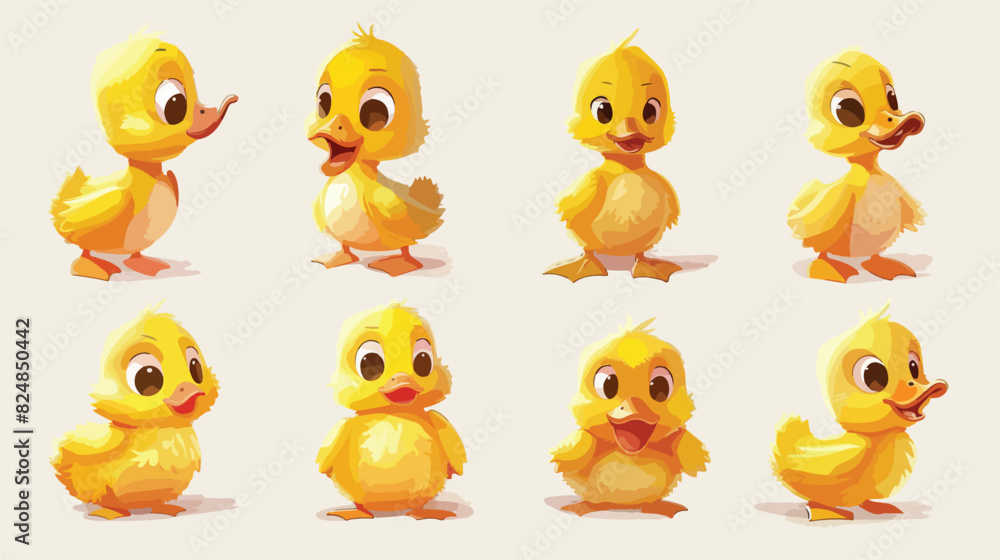 Duckling characters. Beautiful ducks newborn cartoon