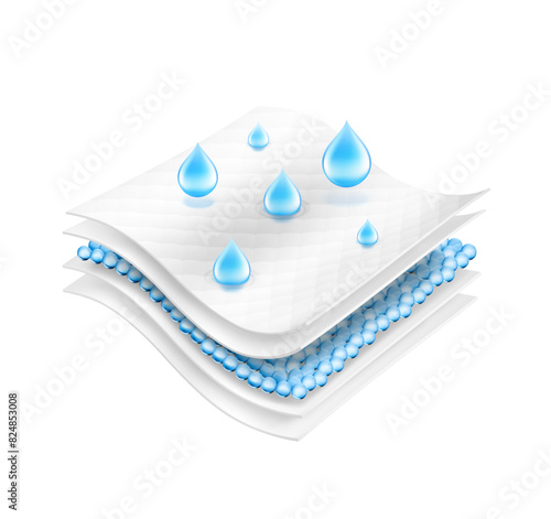 Drops with five wavy layers and an intermediate layer. Vector illustration isolated on white background. Suite for the presentation of diaper, wet wipes, sanitary pads, mats. EPS10.
