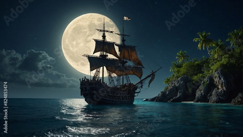 atmospheric depiction of a pirate ship