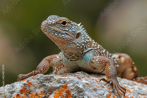 Large iberian lizard resting on a rock, high quality, high resolution photo
