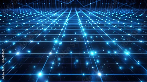 Glowing Futuristic Digital Grid Abstract Tech Background with Ample Space for Text