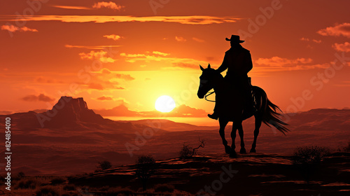 Photo silhouette of cowboy on horseback and sunset