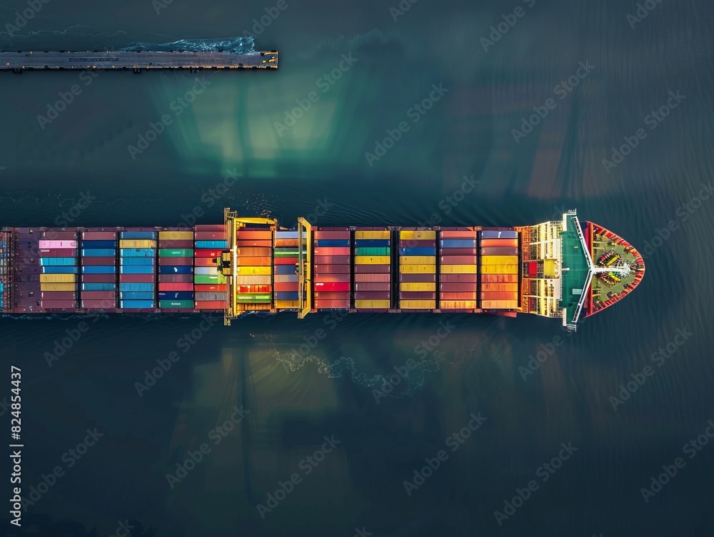 Fototapeta premium Busy Port: Container-filled Cargo Ship Arriving