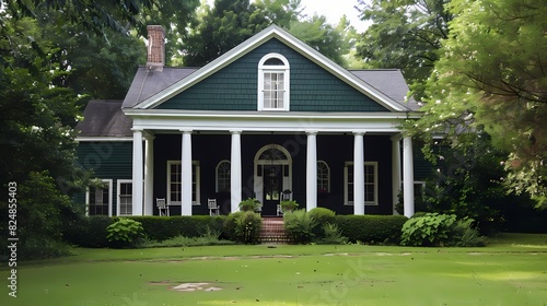 Craft man house exterior painted in forest green with white columns