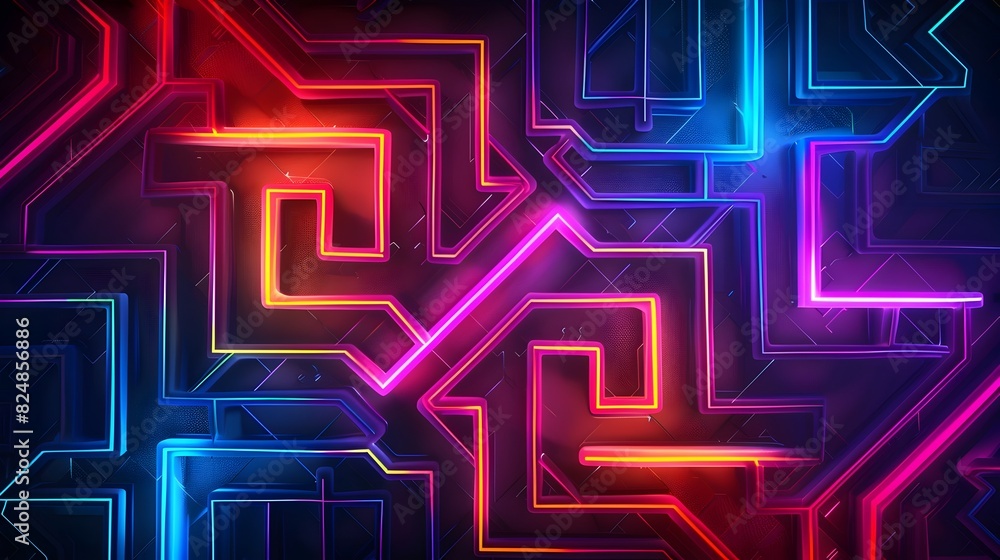 Vibrant Neon Geometric Maze Futuristic Digital Art Backdrop Vibrant Neon Geometric Maze Futuristic Digital Art Backdrop