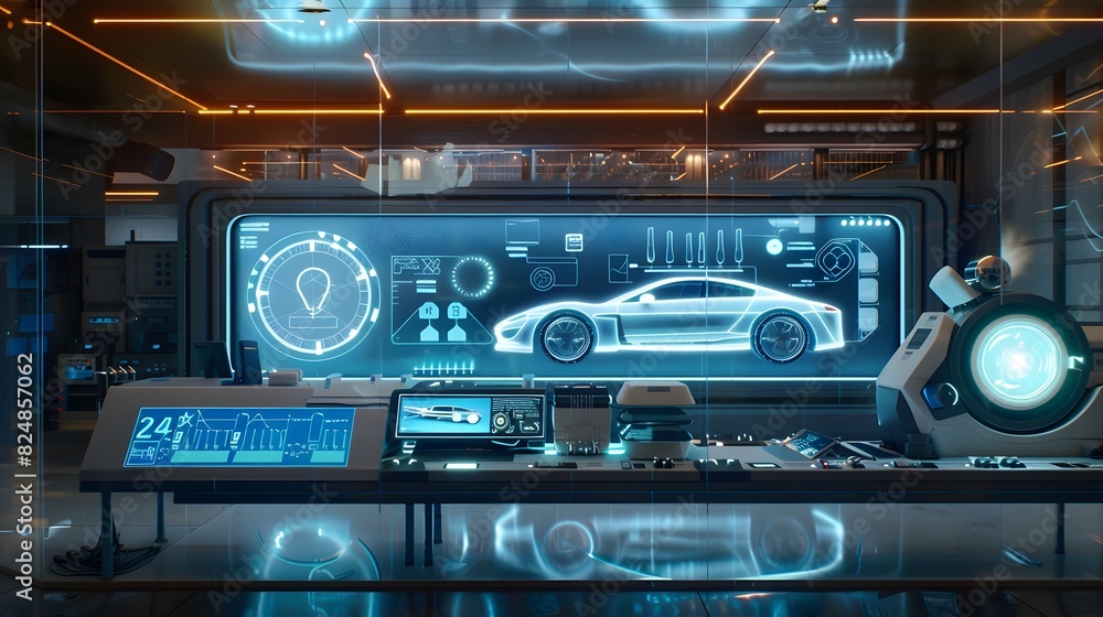 Obraz premium Interactive display showing the process of hydrogen fueling and its impact on sustainable transportation