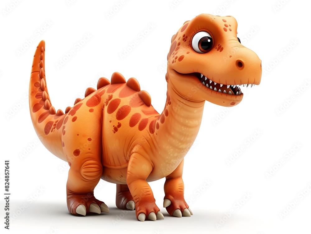 Fototapeta premium Vibrant D Cartoon Dinosaur Awaits Adventure on White Background