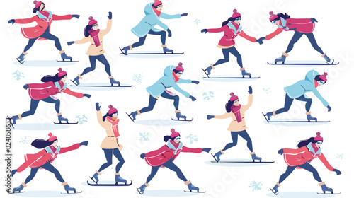 Figure skating poses. Ice skate olympic sport woman style