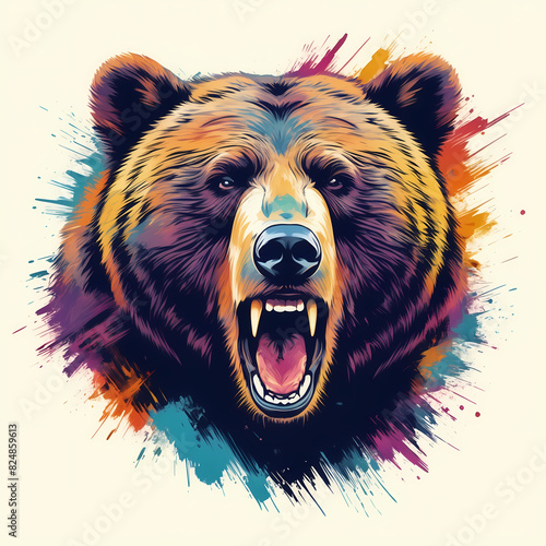 Powerful grizzly emblem, perfect for apparel and branding, exudes strength and dominance.