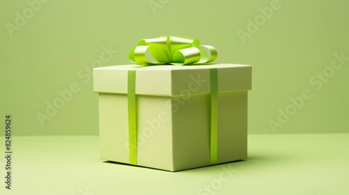 White gift box with a vibrant green bow on a plain background