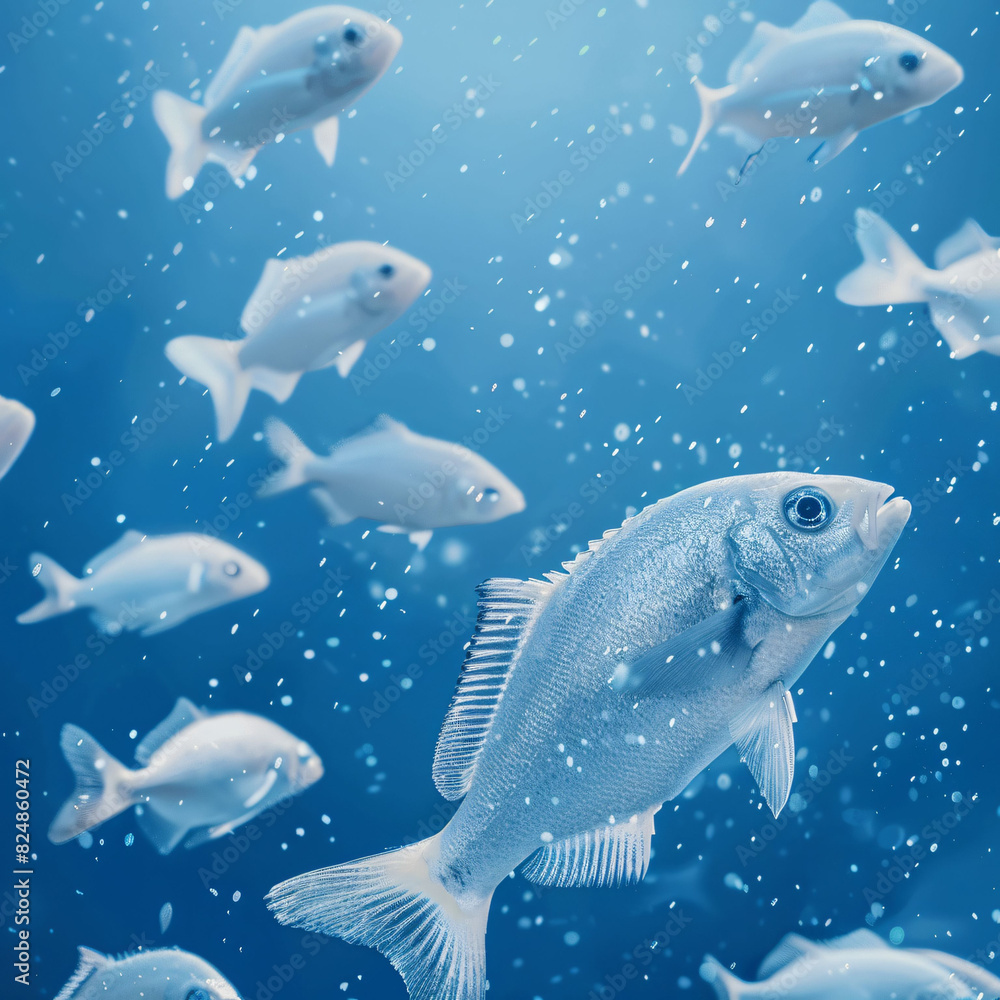 Naklejka premium colorful fish, iridescent fish, underwater scene, 