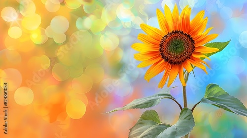 Vibrant Sunflower Against Blurred Pastel Background with Bokeh Effect © Ratchadaporn