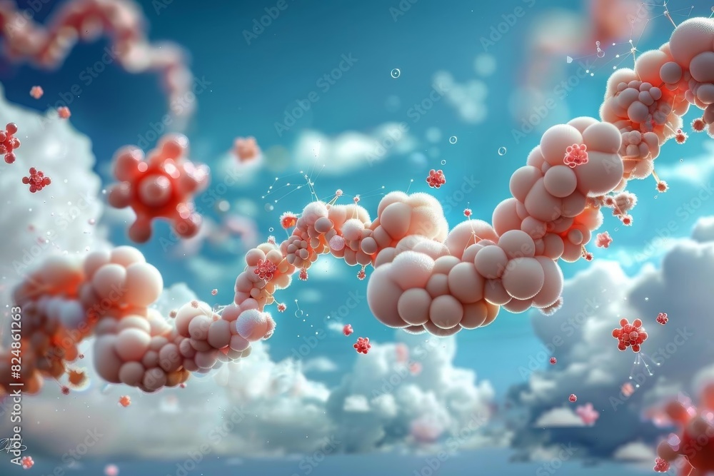 A dynamic 3D artwork depicting vibrant biotechnology concepts like atoms connecting and interacting A dynamic 3D artwork depicting vibrant biotechnology concepts like atoms connecting and interacting